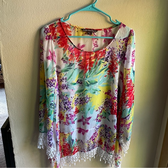 Sienna Rose Floral Bohemian Top/ Swim Cover-up. Green, Purple, Red. Size Small - Picture 3 of 10
